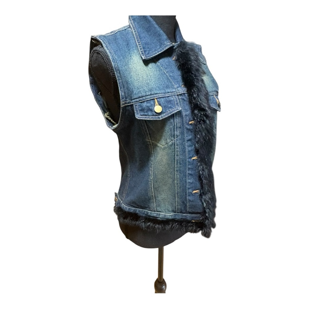 Mixit brand denim vest with fur trim. Size L - Picture 3 of 6